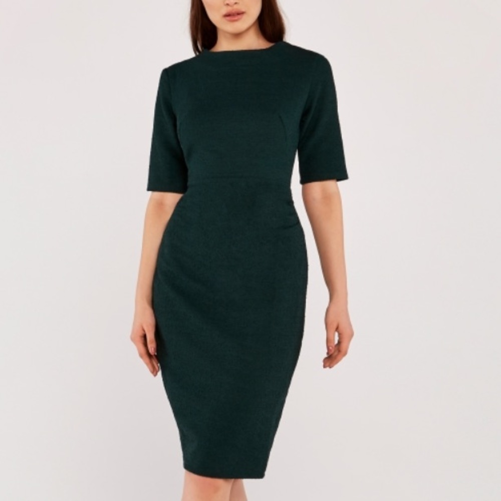 APRICOT Green Dress Boucle Ruched Side Fitted Sheath NWT